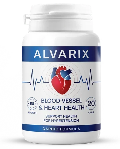 Alvarix – bílá dóza doplňku stravy s údajem 20 kusů v balení a označením Made in EU