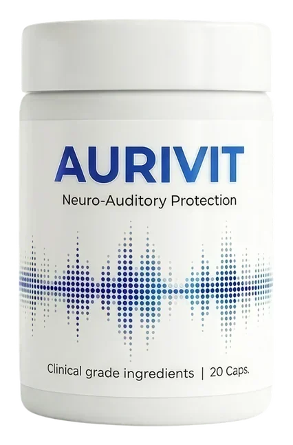 Aurivit – bílá dóza s 20 kapslemi a nápisem Neuro-Auditory Protection