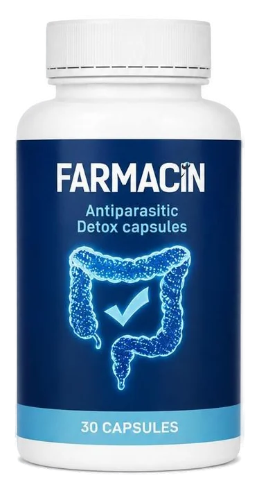 Farmacin – bílá dóza s tmavě modrou etiketou, antiparazitární detox kapsle, 30 kapslí