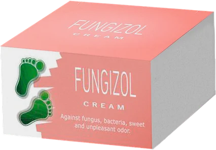Fungizol – lososově růžová krabička krému se zeleným motivem chodidel