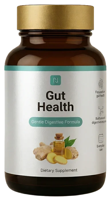 Gut Health – tmavá lahvička doplňku stravy s trávicími enzymy a zinkem