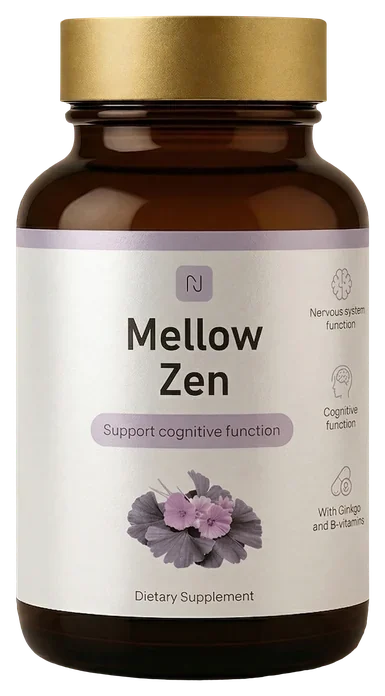 Mellow Zen – tmavá lahvička doplňku stravy s vitaminy skupiny B a zinkem