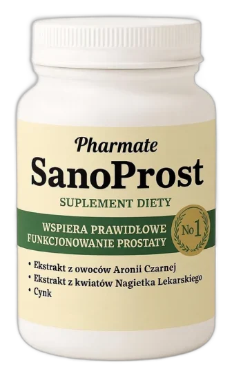 SanoProst – bílá dóza značky Pharmate, kapsle s 10 mg zinku a výtažkem z aronie
